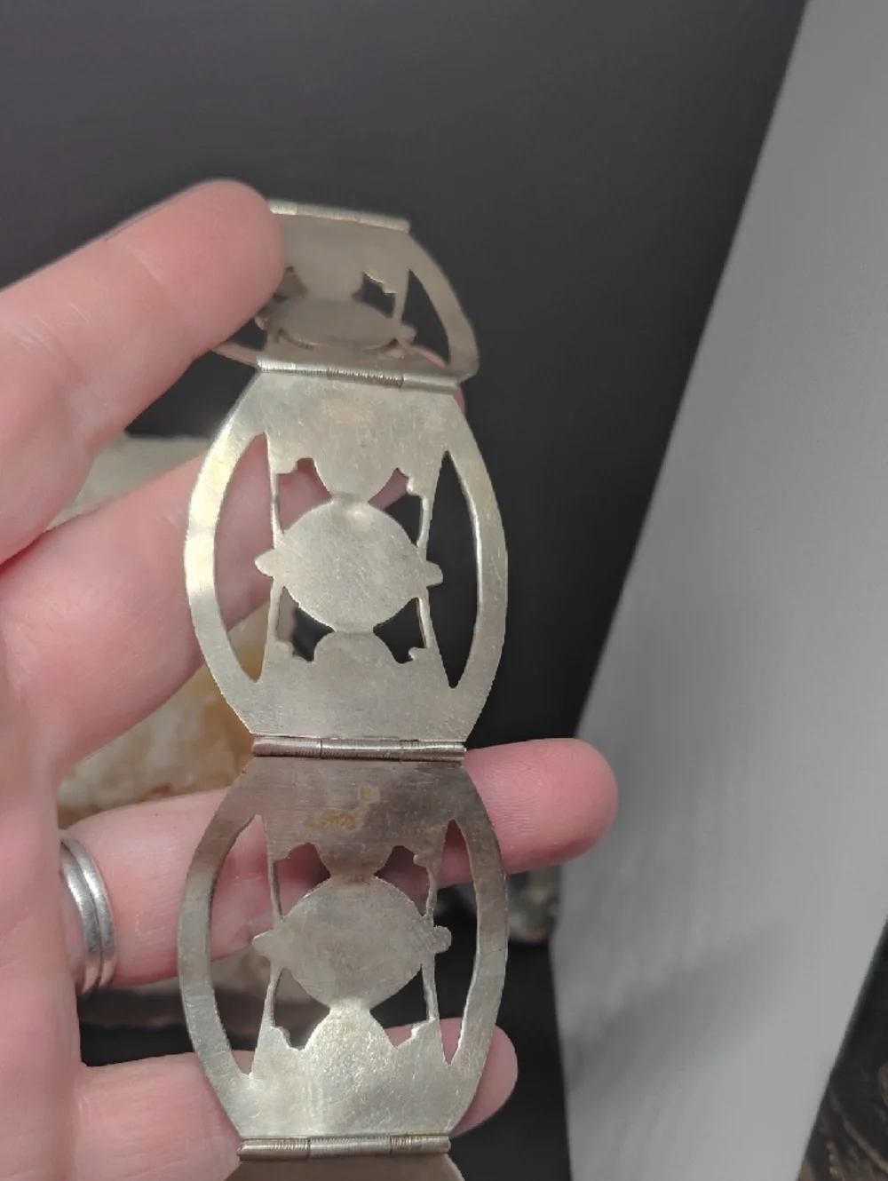 Hecho En Mexico Silver Opalescene Cabachon Panel Bracelet - - Picture 6 of 7